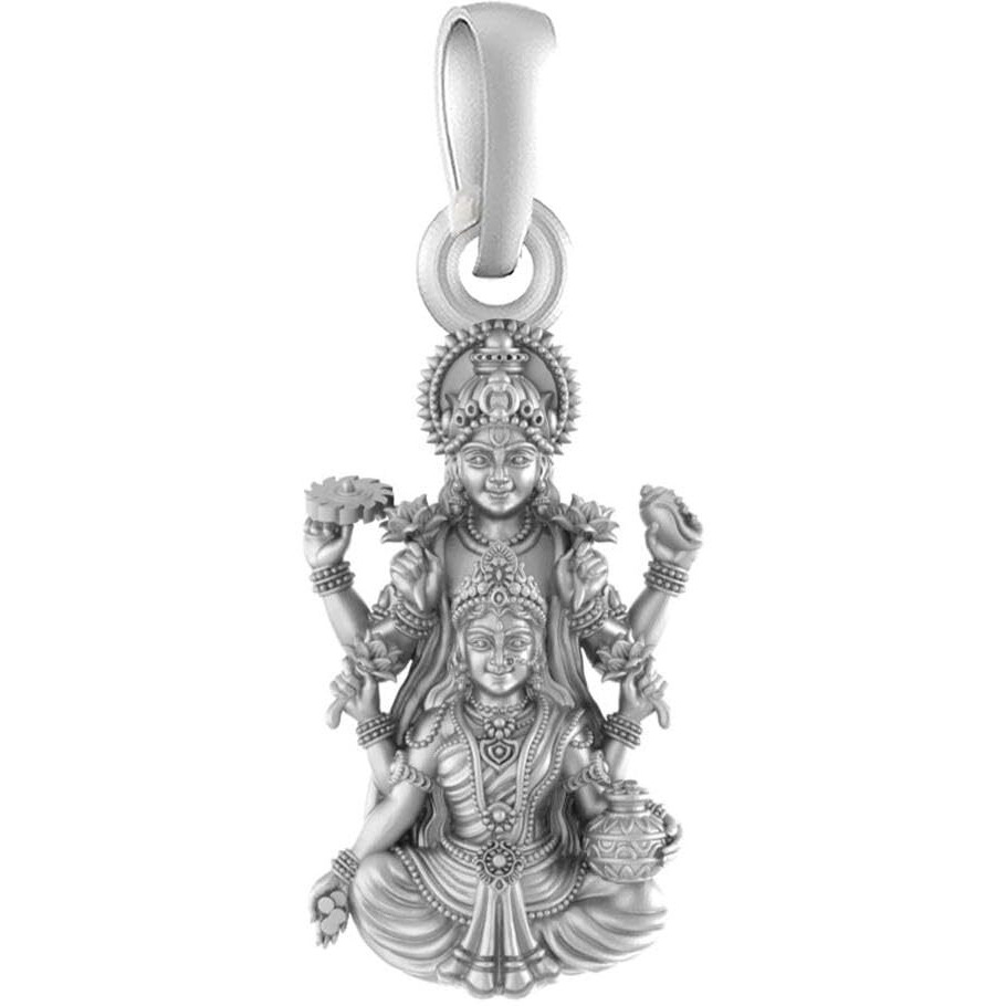 AKSHAT SAPPHIRE Sterling Silver (92.5% purity) God Vishnu Laxmi Pendant for Men & Women Pure Silver Lord Vishnu Lakshmi Locket for Good Health & Wealth