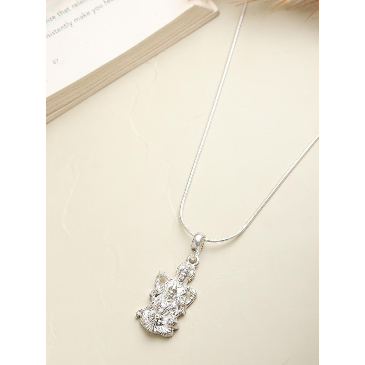 AKSHAT SAPPHIRE Sterling Silver (92.5% purity) God Vishnu Laxmi Pendant for Men & Women Pure Silver Lord Vishnu Lakshmi Locket for Good Health & Wealth