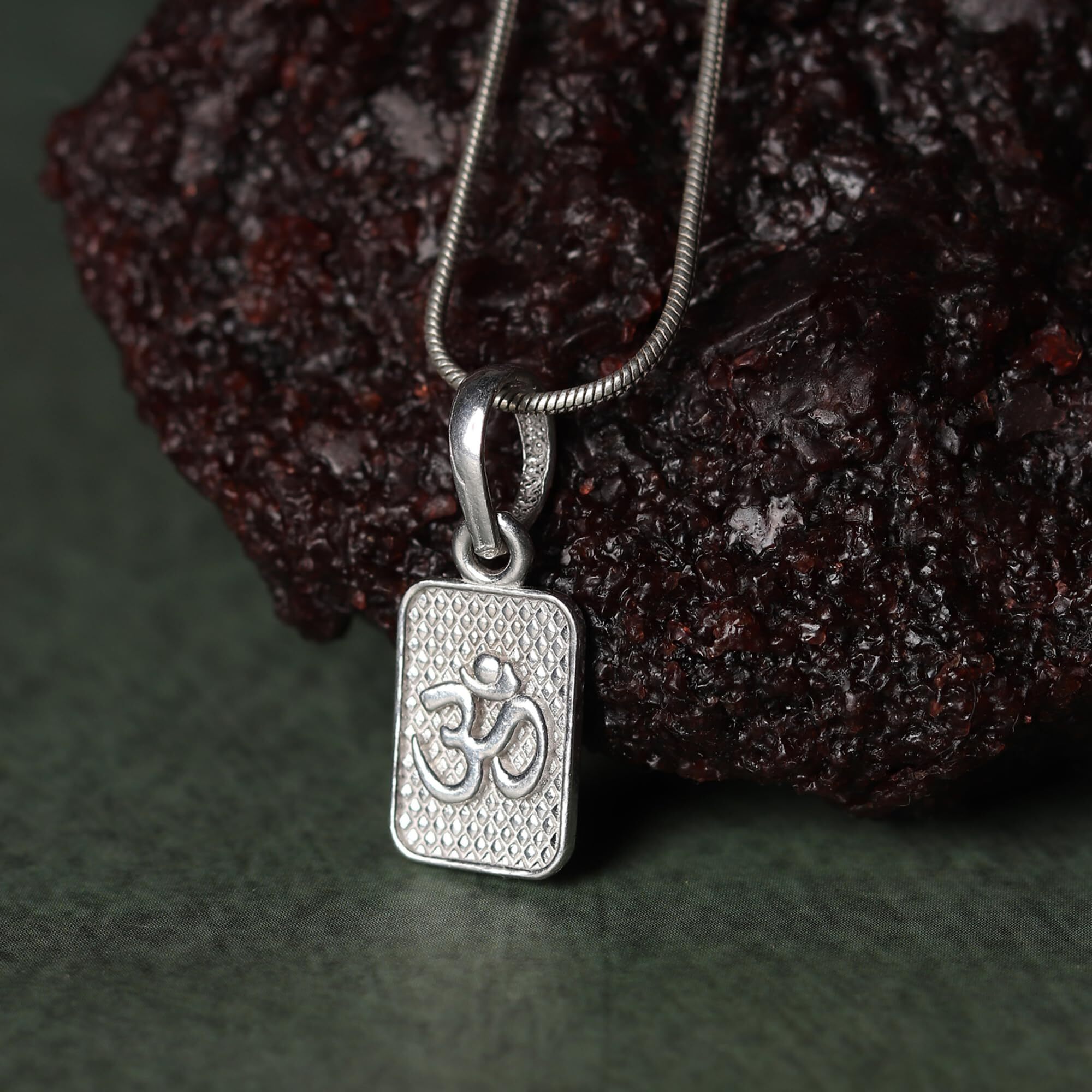 Akshat Sapphire Sterling Silver (92.5% purity) OM/Spiritual OM Pendant for Men & Women Pure Silver Religious Locket for Good Health & Wealth