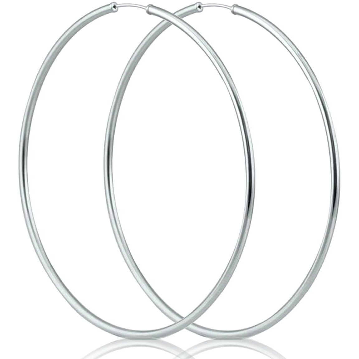 SIVYAA Pure 925 Sterling Silver Plain Round Hoop Bali Earrings for Women Men Boys & Girls, Diameter 50mm Large