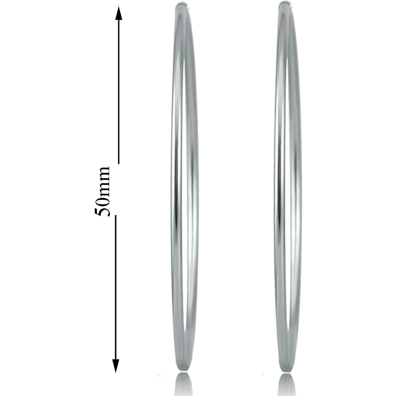 SIVYAA Pure 925 Sterling Silver Plain Round Hoop Bali Earrings for Women Men Boys & Girls, Diameter 50mm Large