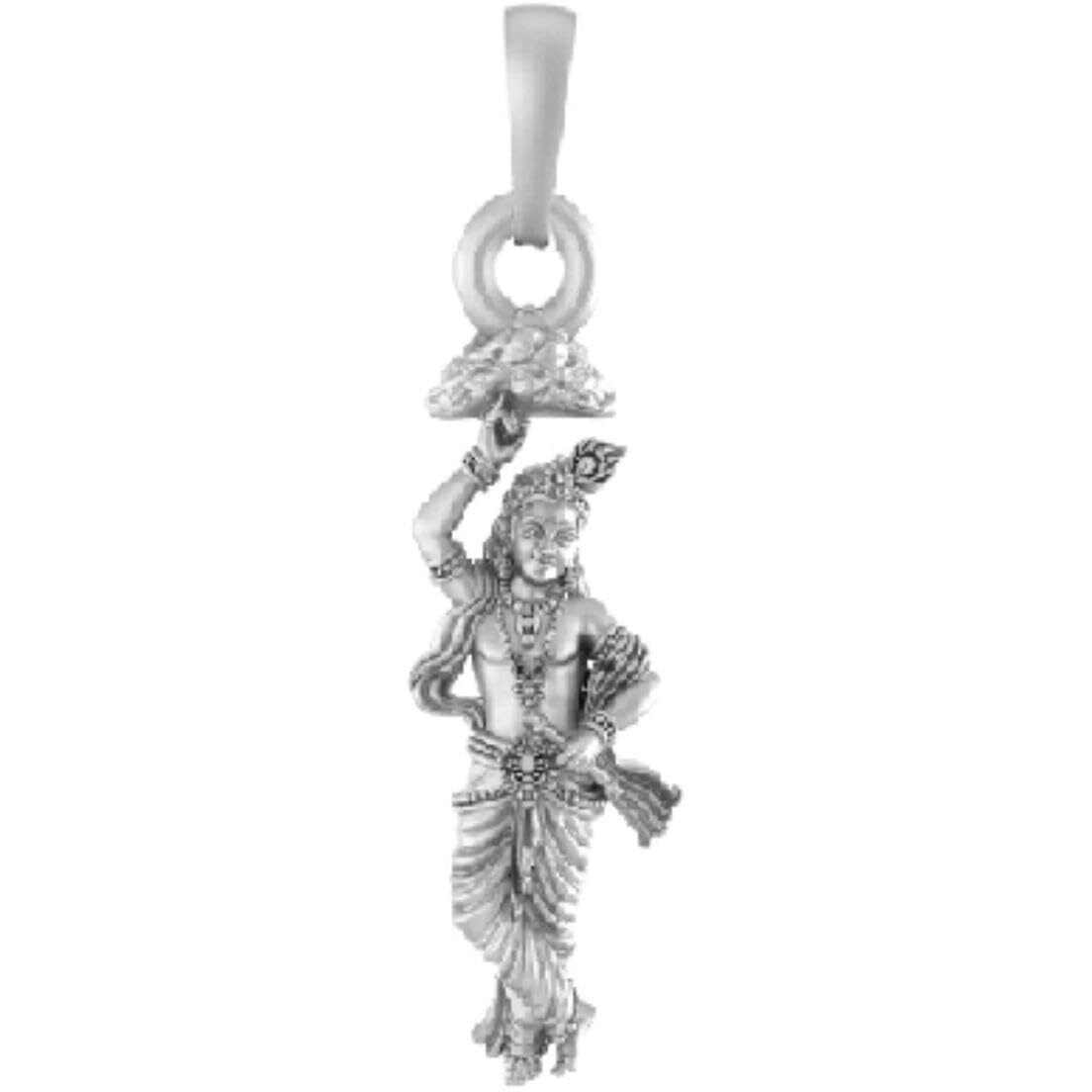 AKSHAT SAPPHIRE Sterling Silver (92.5% purity) God Krishna with Govardhan Pendant Pendant for Men & Women Pure Silver Lord Krishna with Govardhan Pendant Locket for Good Health & Wealth