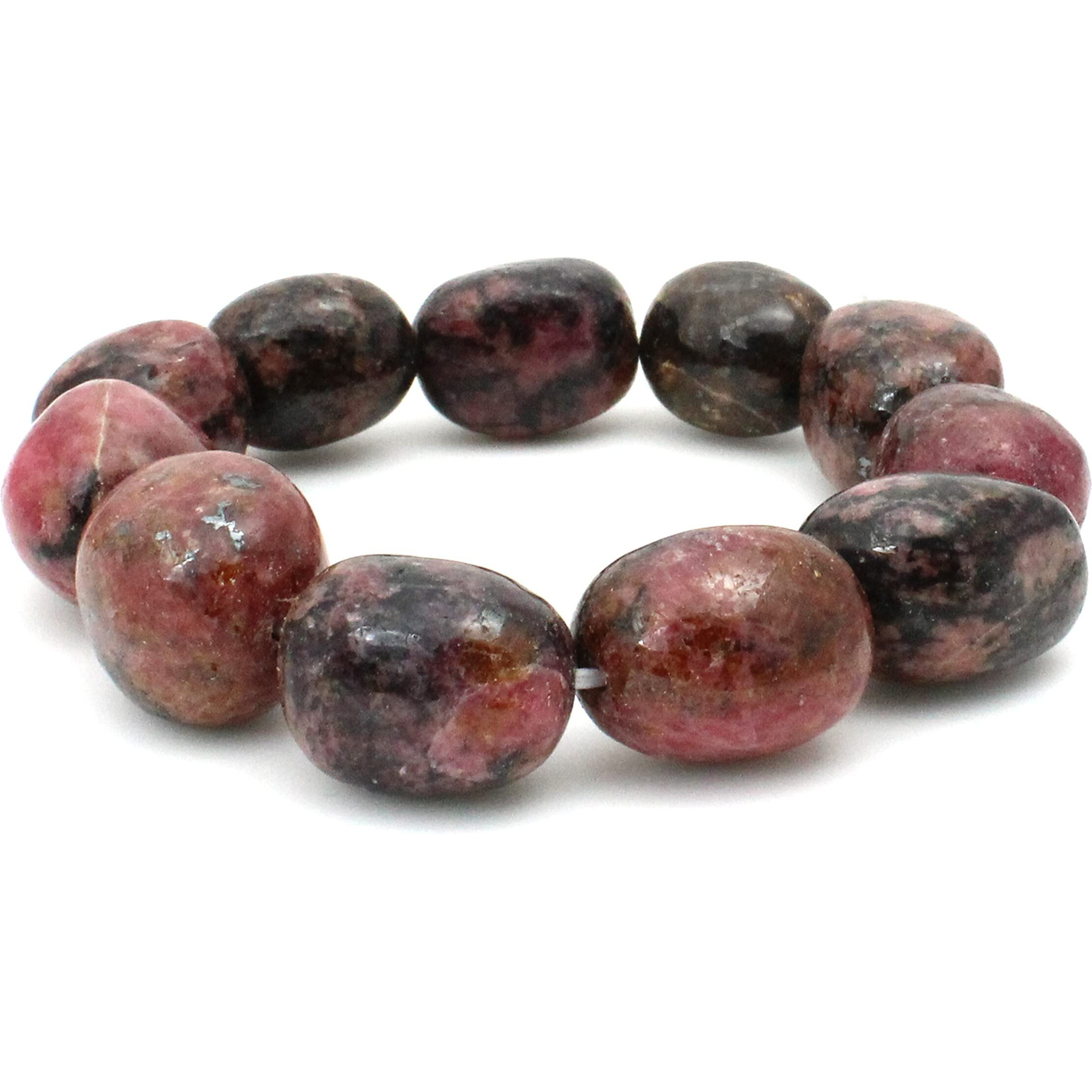 REMEDYWALA Unisex Adult Charged Energized Natural Bracelet Crystal Stone Big Tumble Bead Bracelet Round Shape For Reiki, Balance Chakra, Positive Energy, Healing Rhodochrosite
