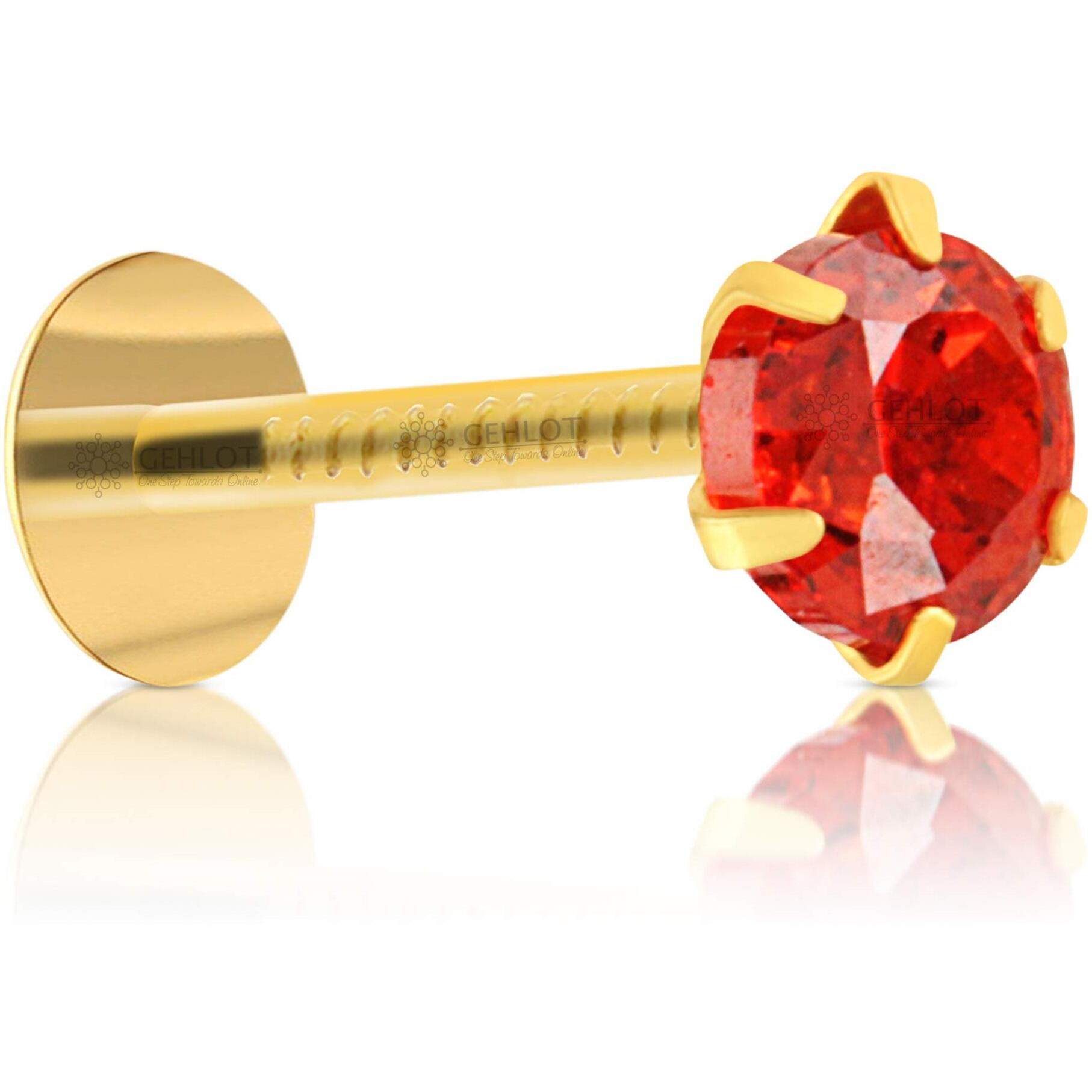 GEHLOT  OneStep Towards Online Round Shape Orange Diamond 14K Pure Yellow Gold Nose Pins Studs For Women And Girl (Orange teeth round)