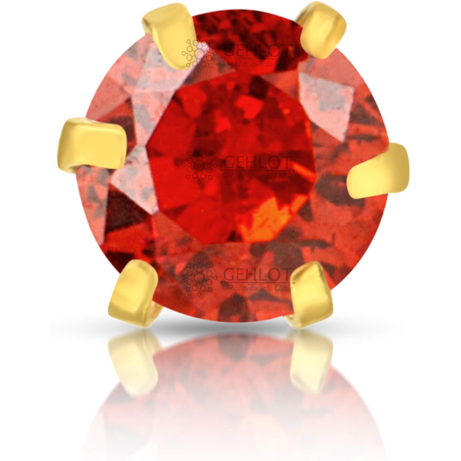 GEHLOT  OneStep Towards Online Round Shape Orange Diamond 14K Pure Yellow Gold Nose Pins Studs For Women And Girl (Orange teeth round)