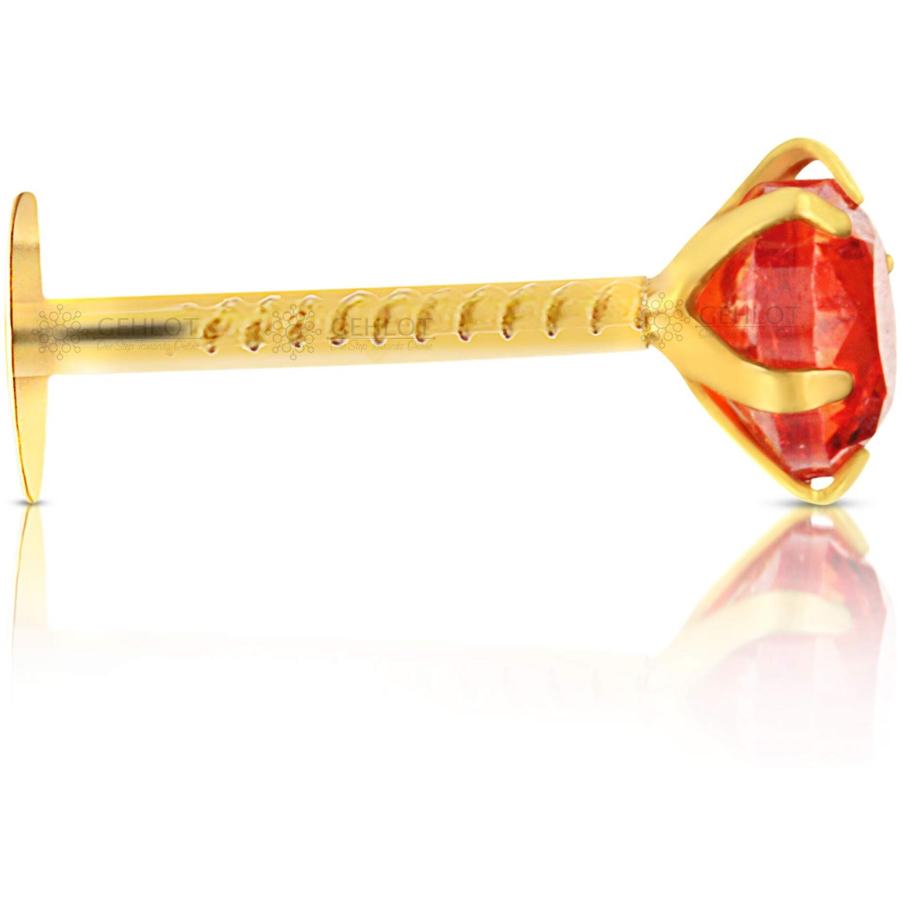 GEHLOT  OneStep Towards Online Round Shape Orange Diamond 14K Pure Yellow Gold Nose Pins Studs For Women And Girl (Orange teeth round)