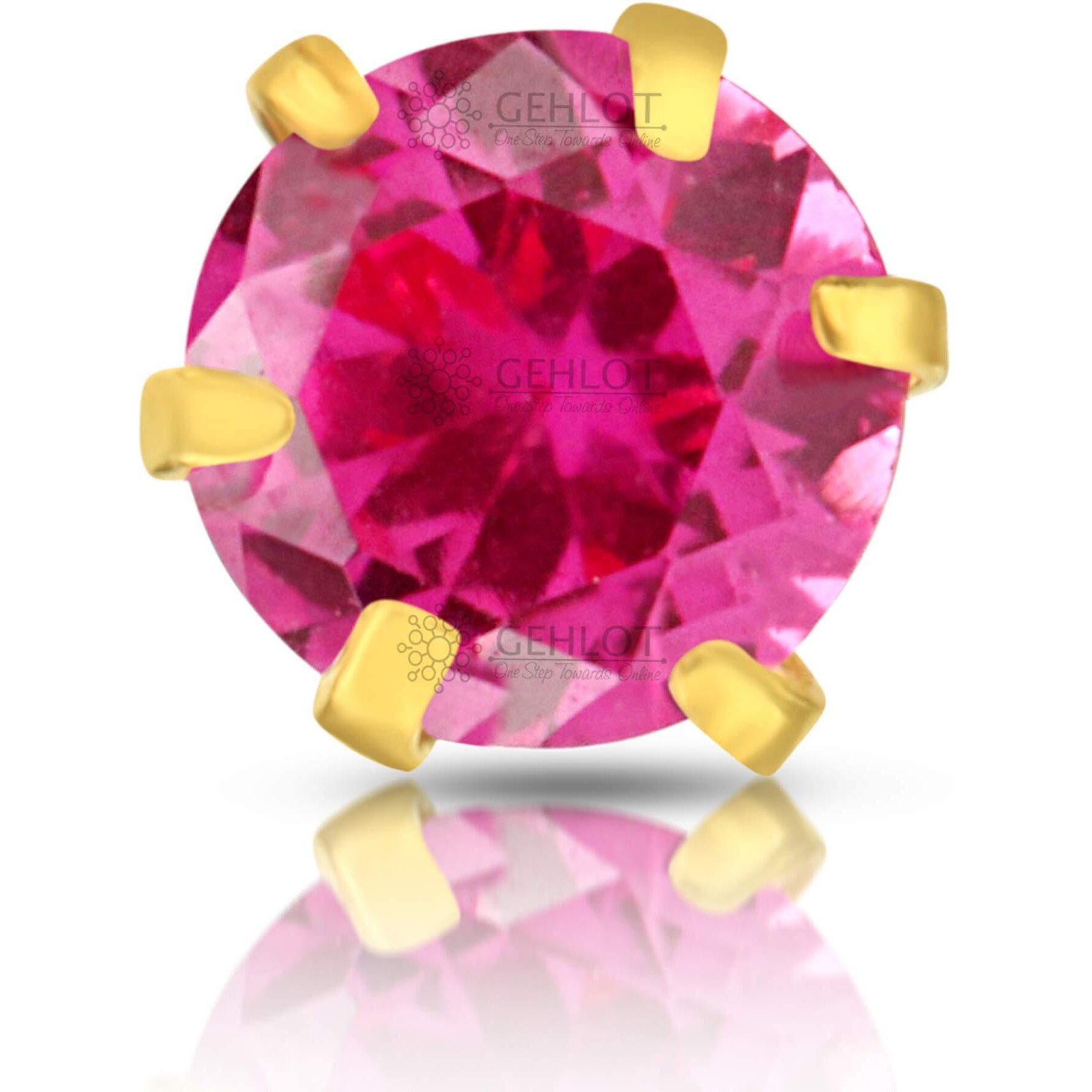 GEHLOT  OneStep Towards Online Round Shape Pink Diamond 14K Pure Yellow Gold Nose Pins Studs Diamond Nose Pins For Women And Girl - Pink Teeth Round
