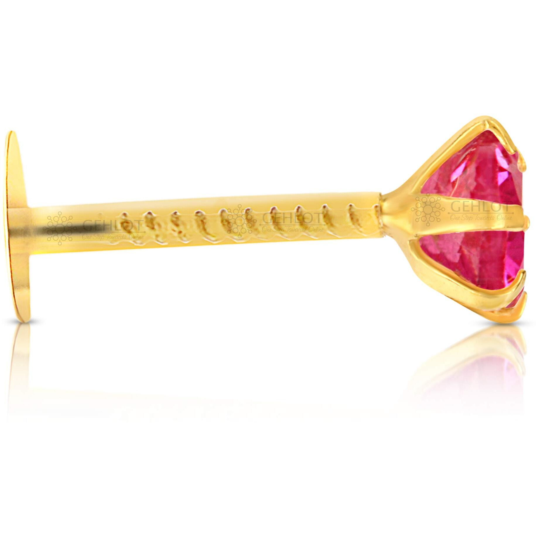 GEHLOT  OneStep Towards Online Round Shape Pink Diamond 14K Pure Yellow Gold Nose Pins Studs Diamond Nose Pins For Women And Girl - Pink Teeth Round