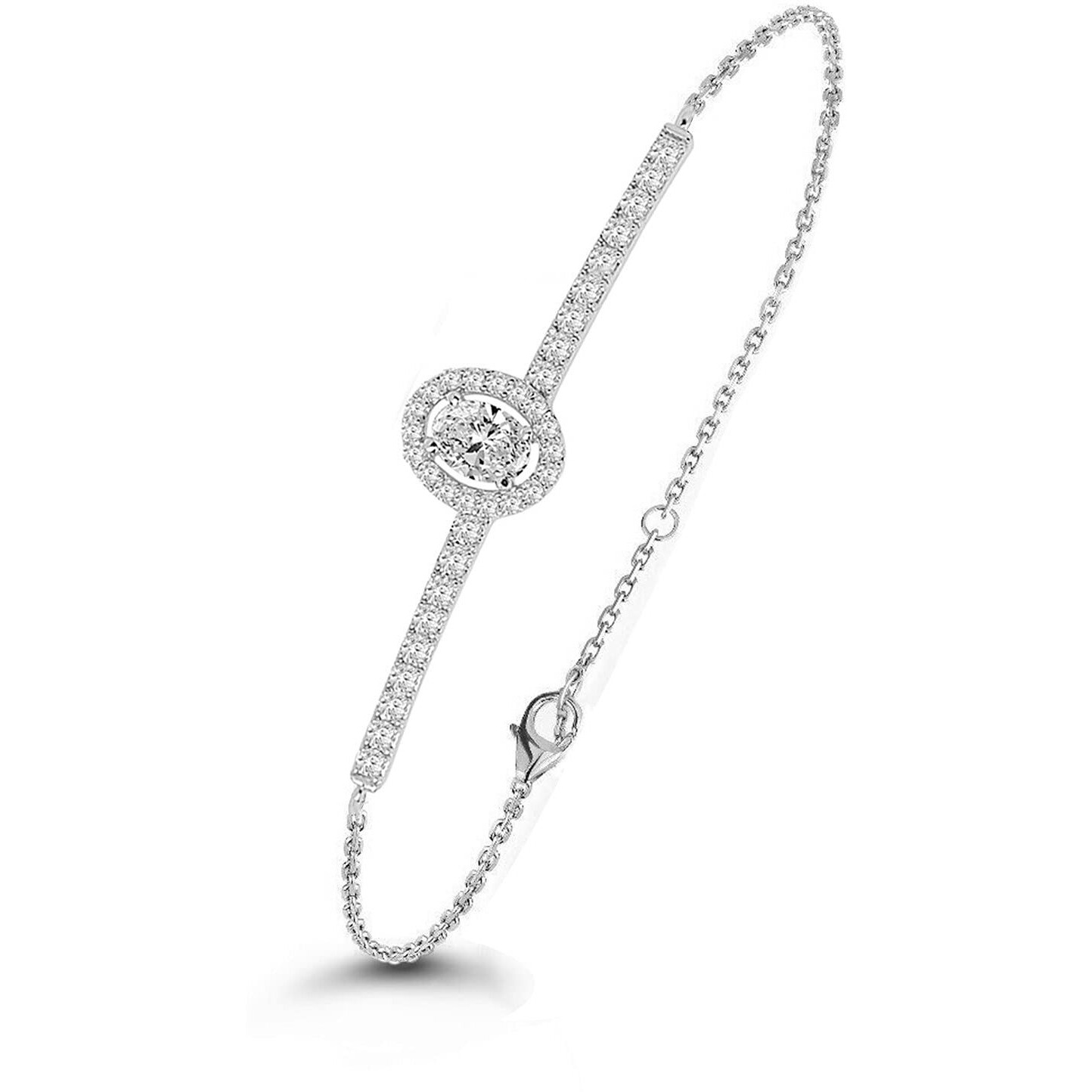 MINUTIAE Silver Plated Bracelet Oval Shape Solitaire Cut Diamond Crystals Cubic Zirconia Adjustable for Women & Girls Jewelry for Gift