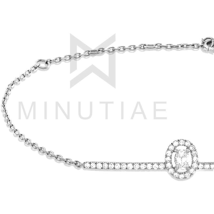 MINUTIAE Silver Plated Bracelet Oval Shape Solitaire Cut Diamond Crystals Cubic Zirconia Adjustable for Women & Girls Jewelry for Gift