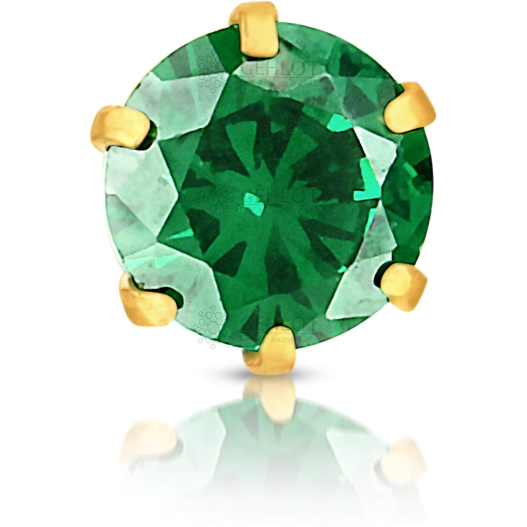 GEHLOT  OneStep Towards Online Round Shape Green Diamond 14K Pure Yellow Gold Nose Pins Studs For Women And Girl (Green teeth round)