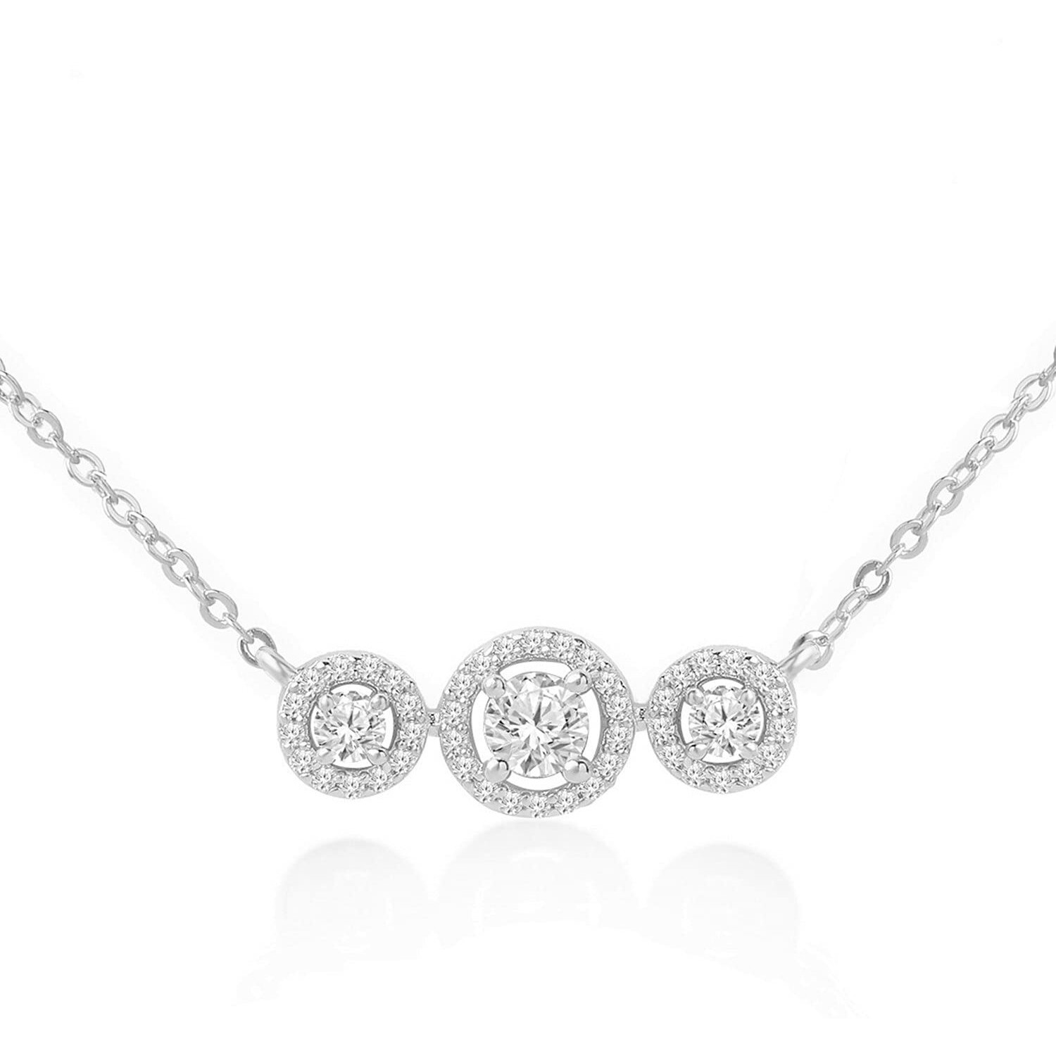 MINUTIAE Austrian Cubic Zirconia Silver Plated Pendant Necklace For Women And Girls With Extendable Chain