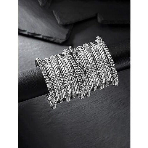 Peora Traditional Antique Look Oxidised Silver Plated Bangle Set for Women Girls (Size - 2.4, Set of 2)|Rakhi Rakshabandhan Gift for Sister Bhabhi, Gifts for Women