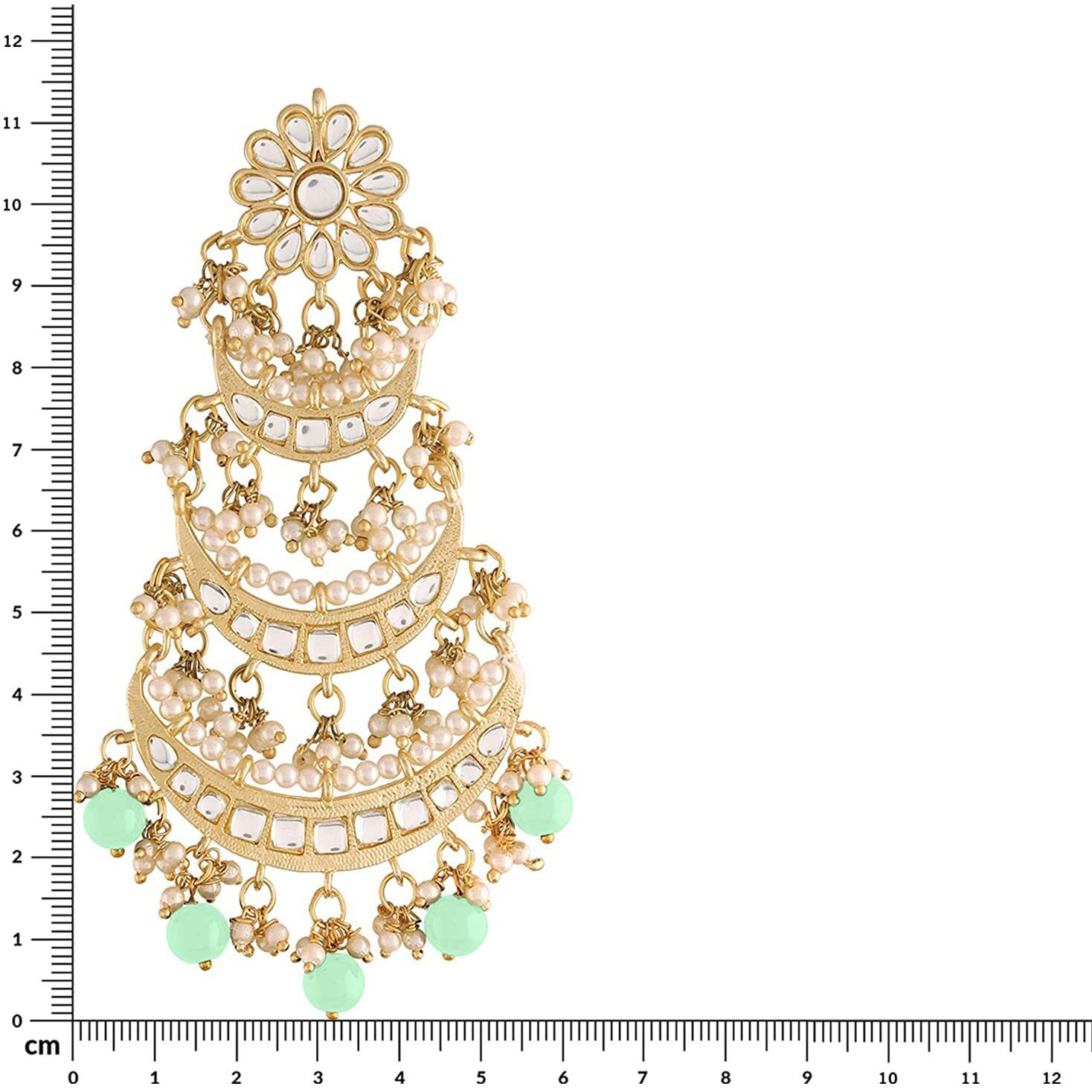 I Jewels 18k Gold Plated 3 Layered Beaded Chandbali Earrings with Kundan and Pearl Work for Women (E2859-1) (Mint)