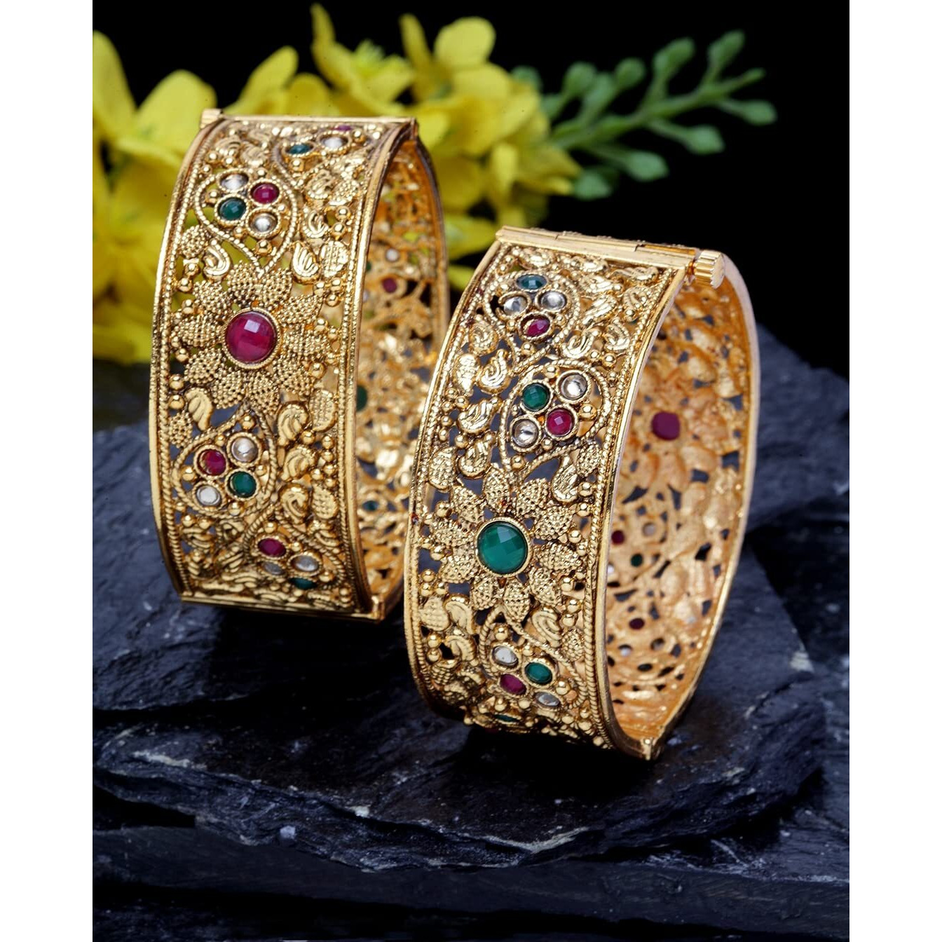 Shining Diva Fashion Set of 2 Latest Traditional Stylish Gold Plated Bangles for Women (Golden) (11657b_2.8)