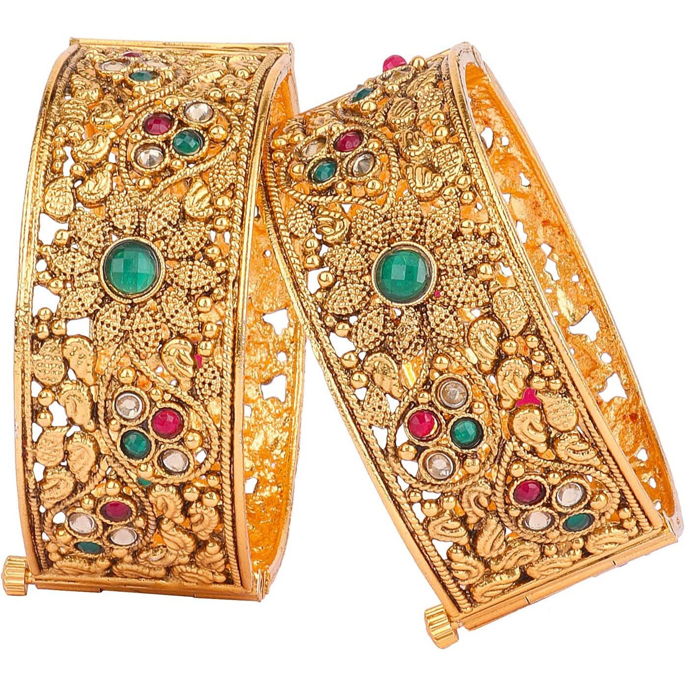 Shining Diva Fashion Set of 2 Latest Traditional Stylish Gold Plated Bangles for Women (Golden) (11657b_2.8)