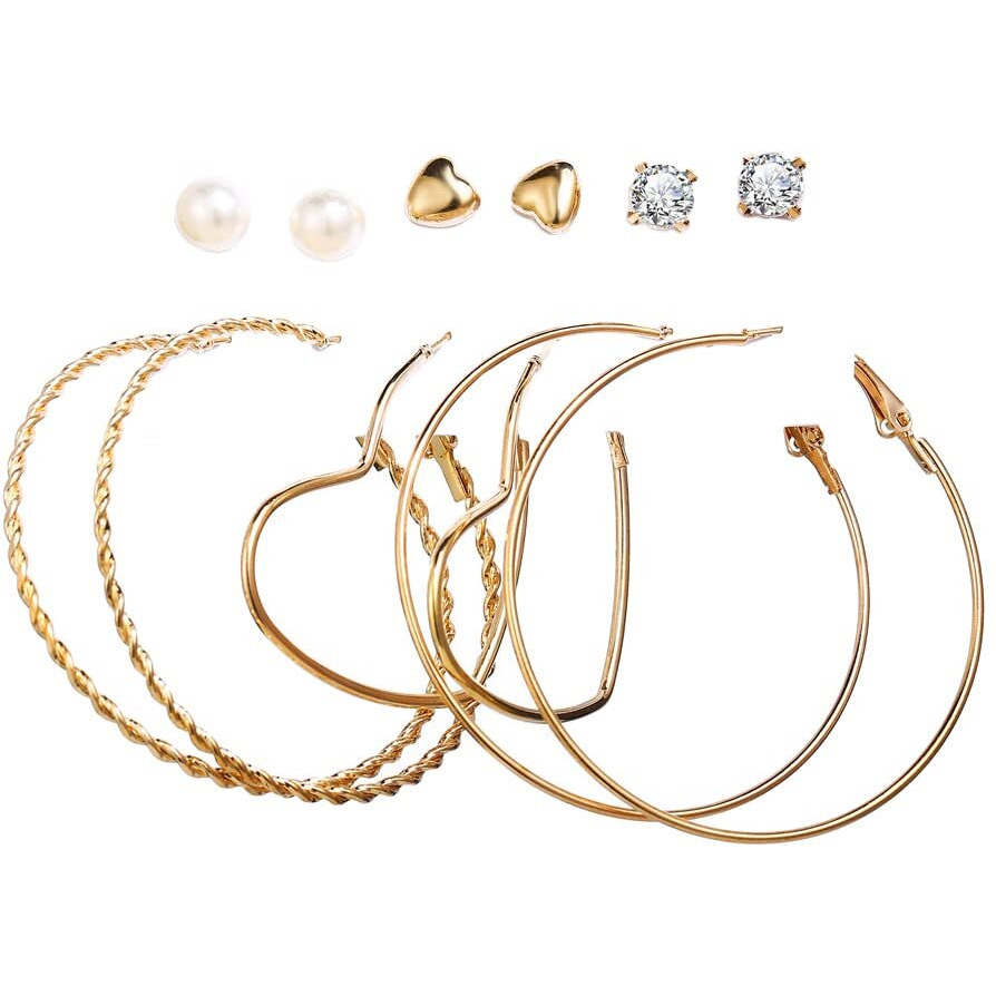 Shining Diva Fashion Latest Stylish Combo Design 6 Pairs Metal Earrings for Women and Girls (12750er), Golden, 1