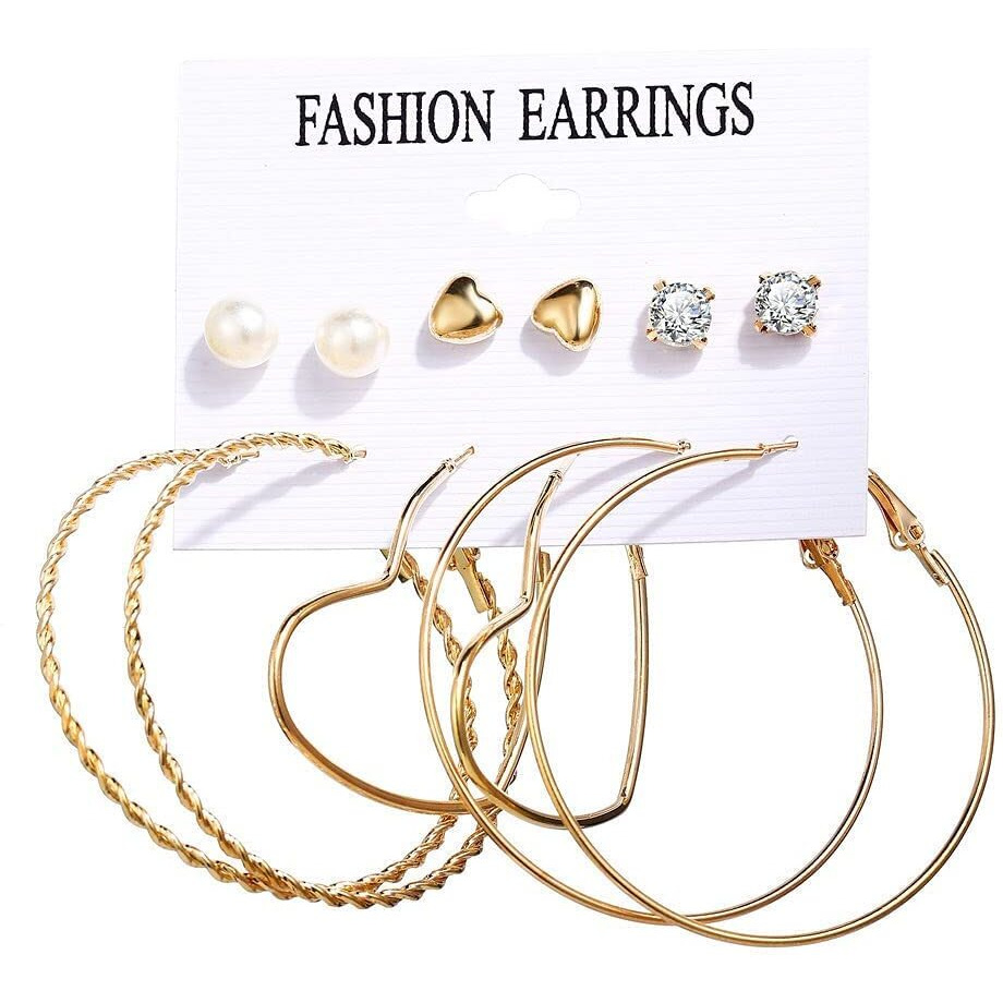 Shining Diva Fashion Latest Stylish Combo Design 6 Pairs Metal Earrings for Women and Girls (12750er), Golden, 1