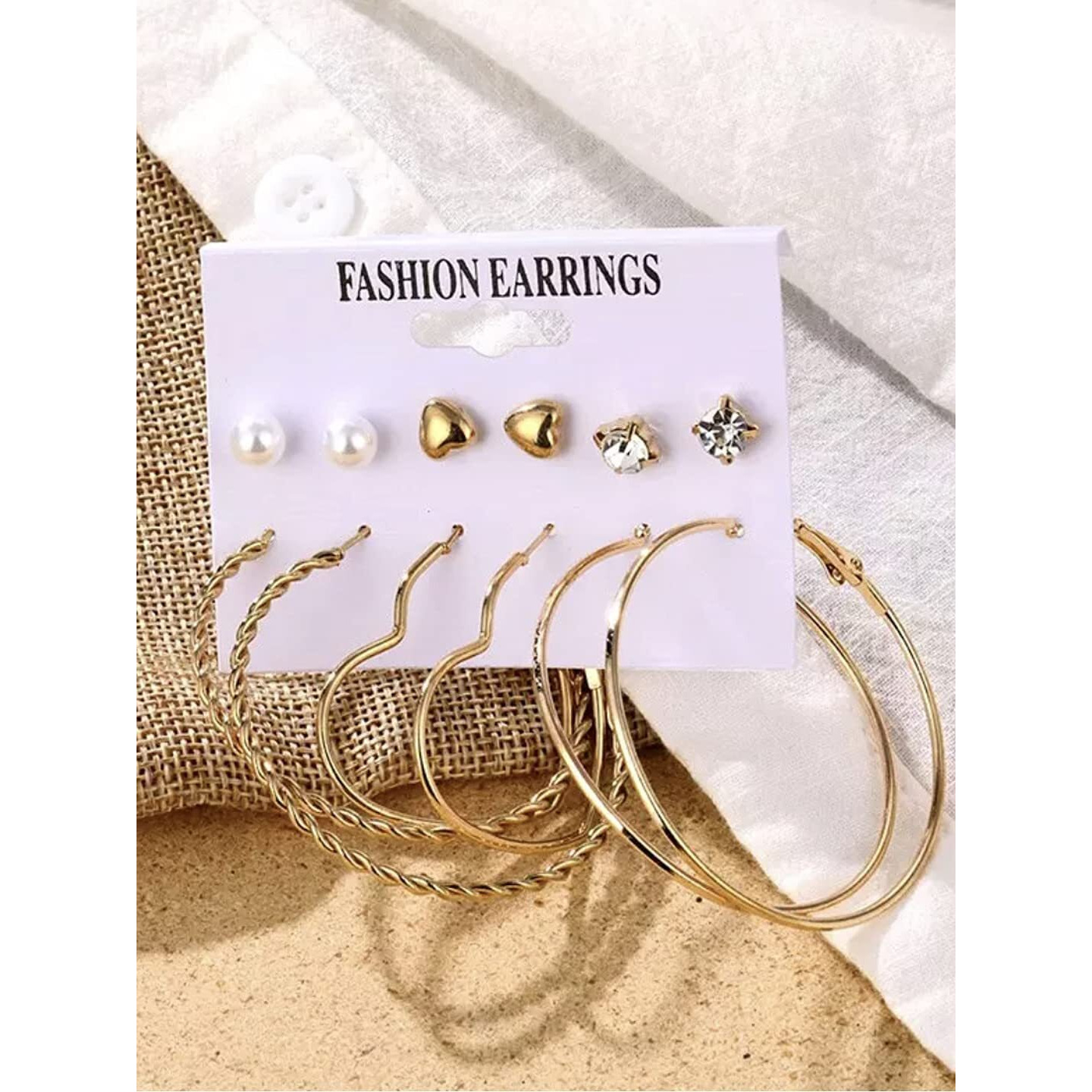 Shining Diva Fashion Latest Stylish Combo Design 6 Pairs Metal Earrings for Women and Girls (12750er), Golden, 1