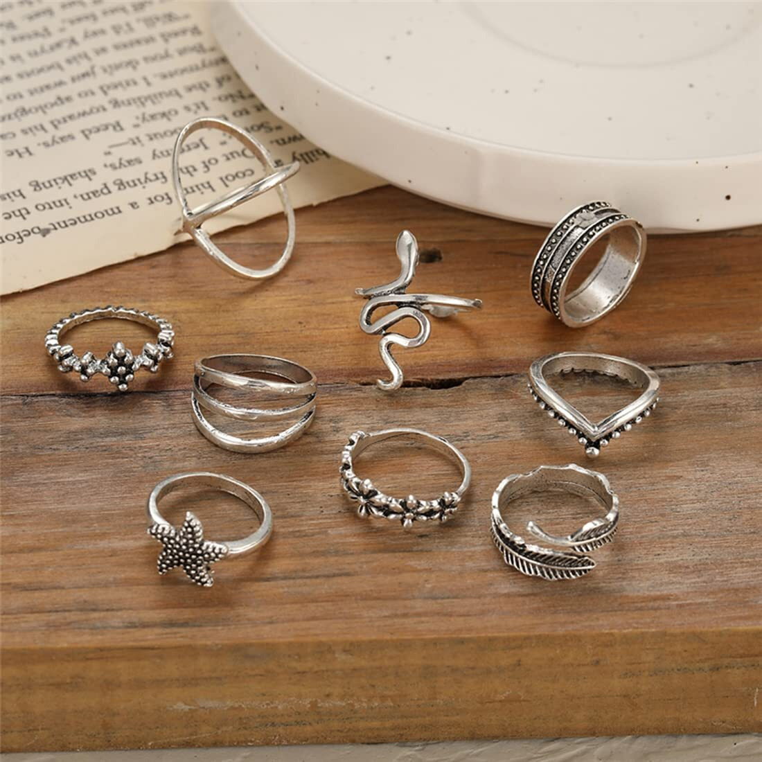 Shining Diva Fashion Latest Stylish Metal Boho Midi Finger Rings for Women and Girls - Set of 9 (D13049r), Silver