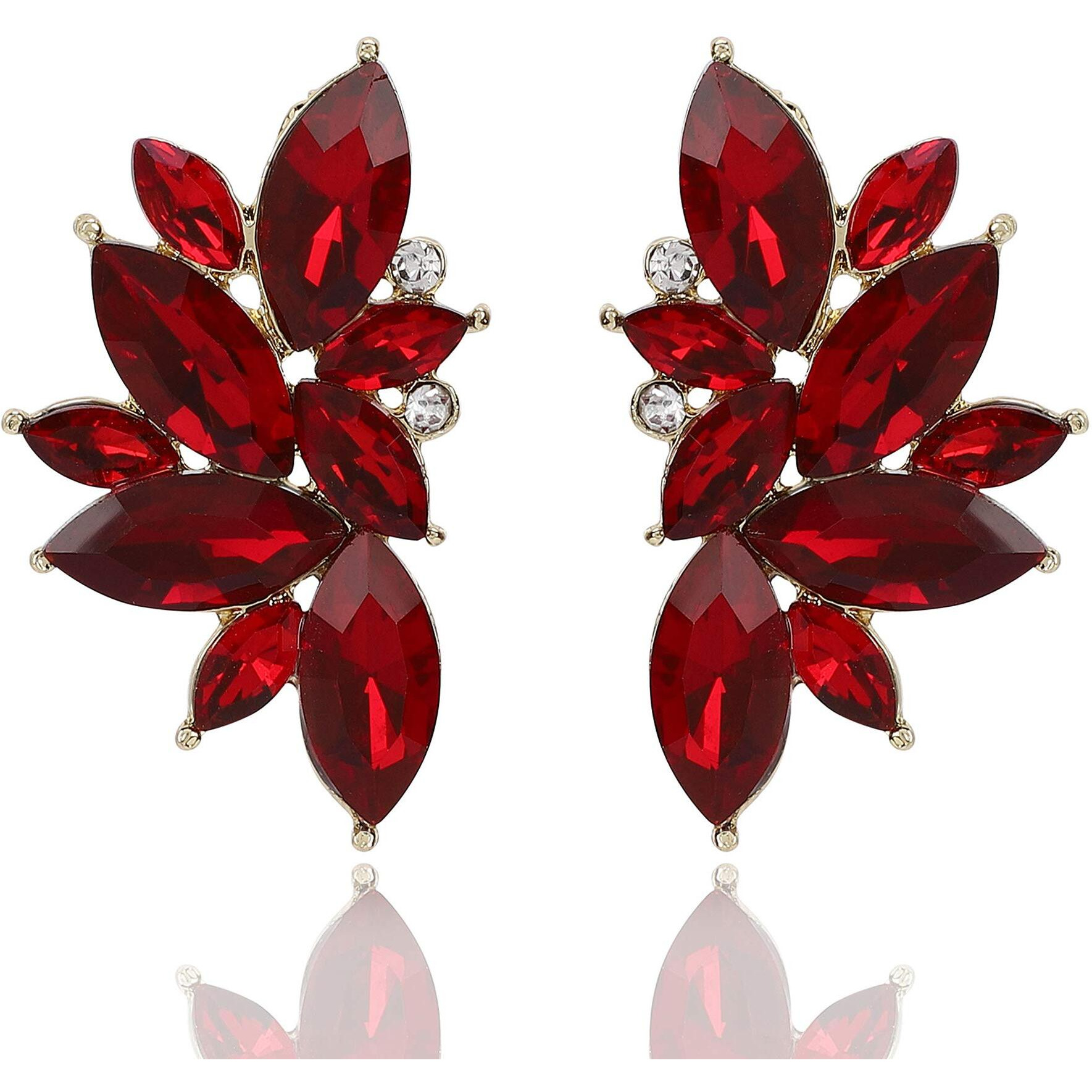 Shining Diva Fashion Latest Stylish Traditional Crystal Stud Earrings for Women (Red) (11097er)