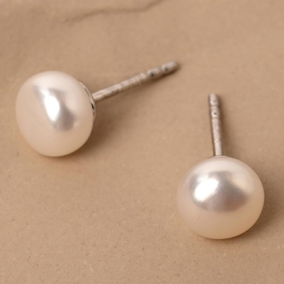 CLARA 925 Pure Sterling Silver Real White Pearl 9 mm Studs Earrings | Gift for Women & Girls| Rhodium Plated