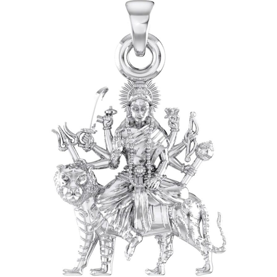 Akshat Sapphire Sterling Silver (92.5% purity) Goddess Durga Maa Pendant for Men & Women Pure Silver Durga Maa Locket for Good Health & Wealth (Durga Maa Pendant (21MM))