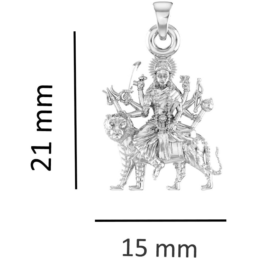 Akshat Sapphire Sterling Silver (92.5% purity) Goddess Durga Maa Pendant for Men & Women Pure Silver Durga Maa Locket for Good Health & Wealth (Durga Maa Pendant (21MM))