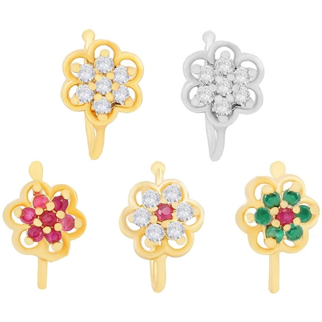 VAMA Fashions Nosepin without Piercing Clip on Pressing type Nath nose ring pin Stud for Women & Girls (nose pins without piercing)