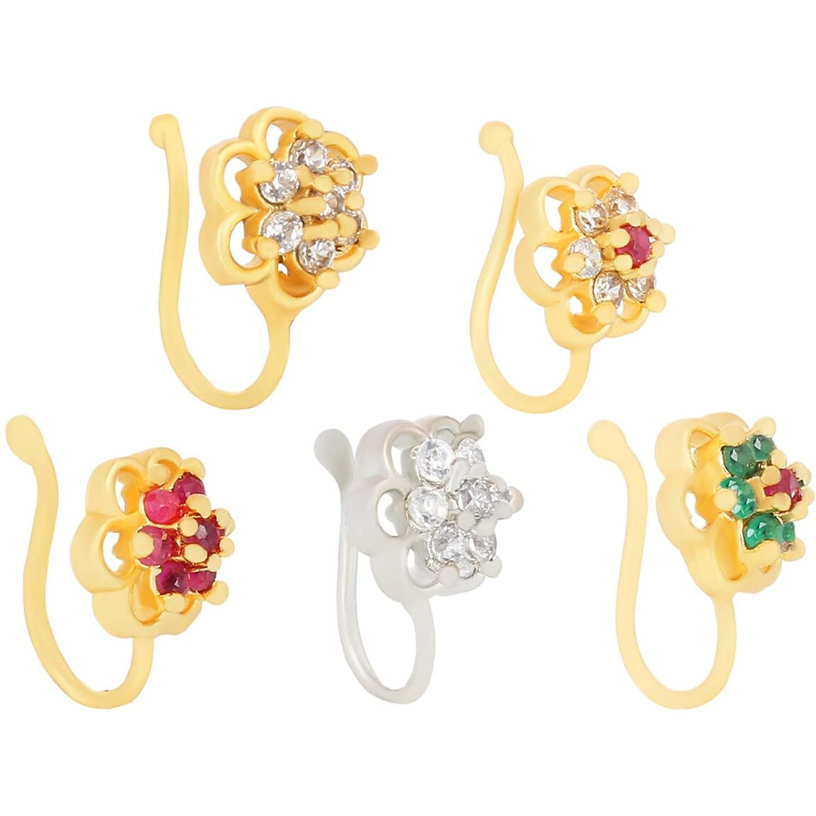 VAMA Fashions Nosepin without Piercing Clip on Pressing type Nath nose ring pin Stud for Women & Girls (nose pins without piercing)