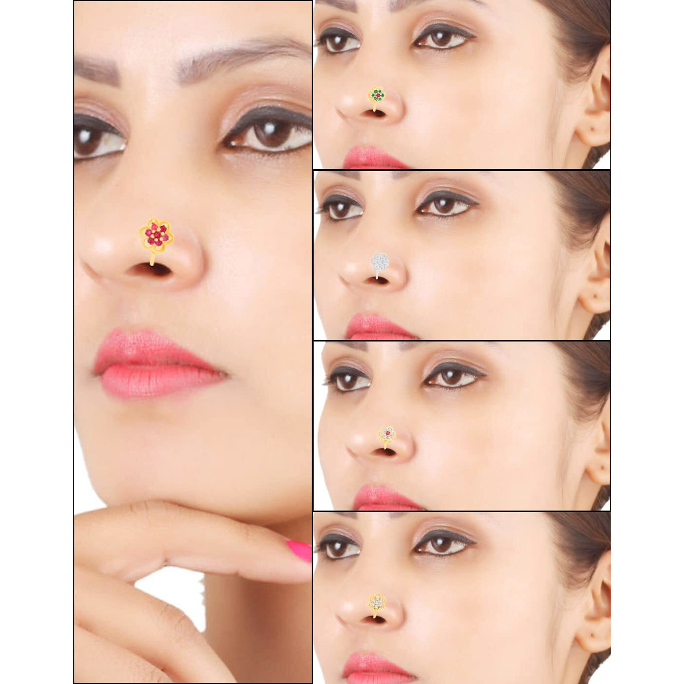 VAMA Fashions Nosepin without Piercing Clip on Pressing type Nath nose ring pin Stud for Women & Girls (nose pins without piercing)