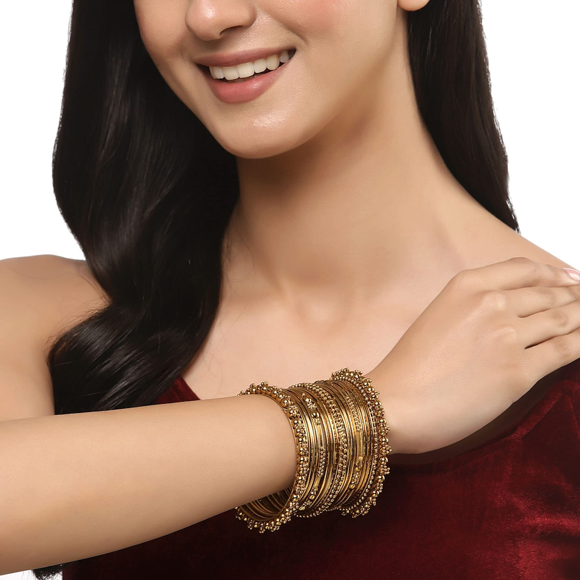 ZENEME Oxidised Silver-Plated Textured Bangles Jewellery Set for Girls and Women (2.4 Inch) (Mehandi, 2.4 Inches)