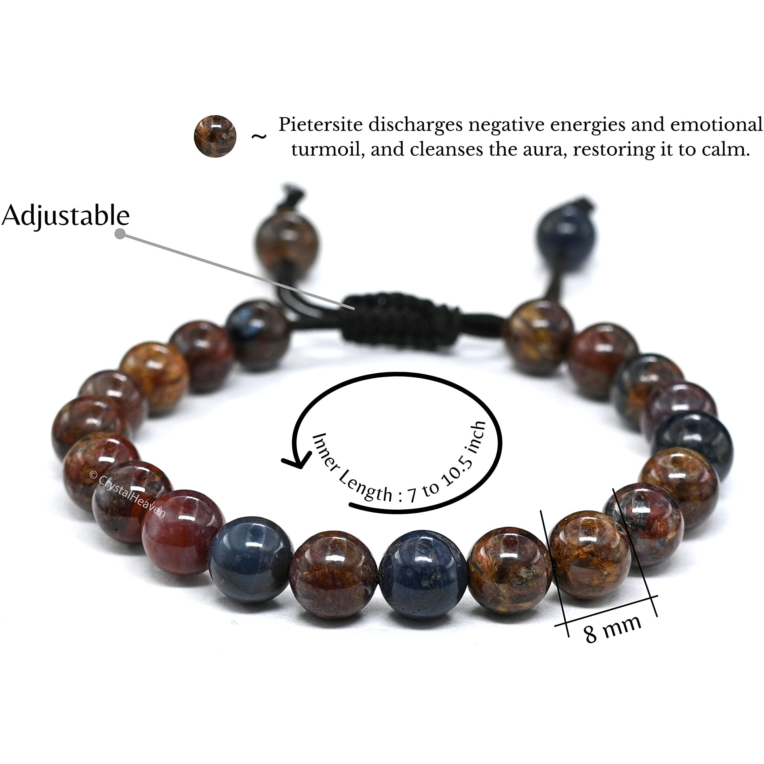 Crystal Heaven Natural Healing Crystal Bracelet for Women Men - AAA Grade Original Healing Gemstone Adjustable Bracelet for Yoga Reiki Meditation Feng Shui (Peitersite)