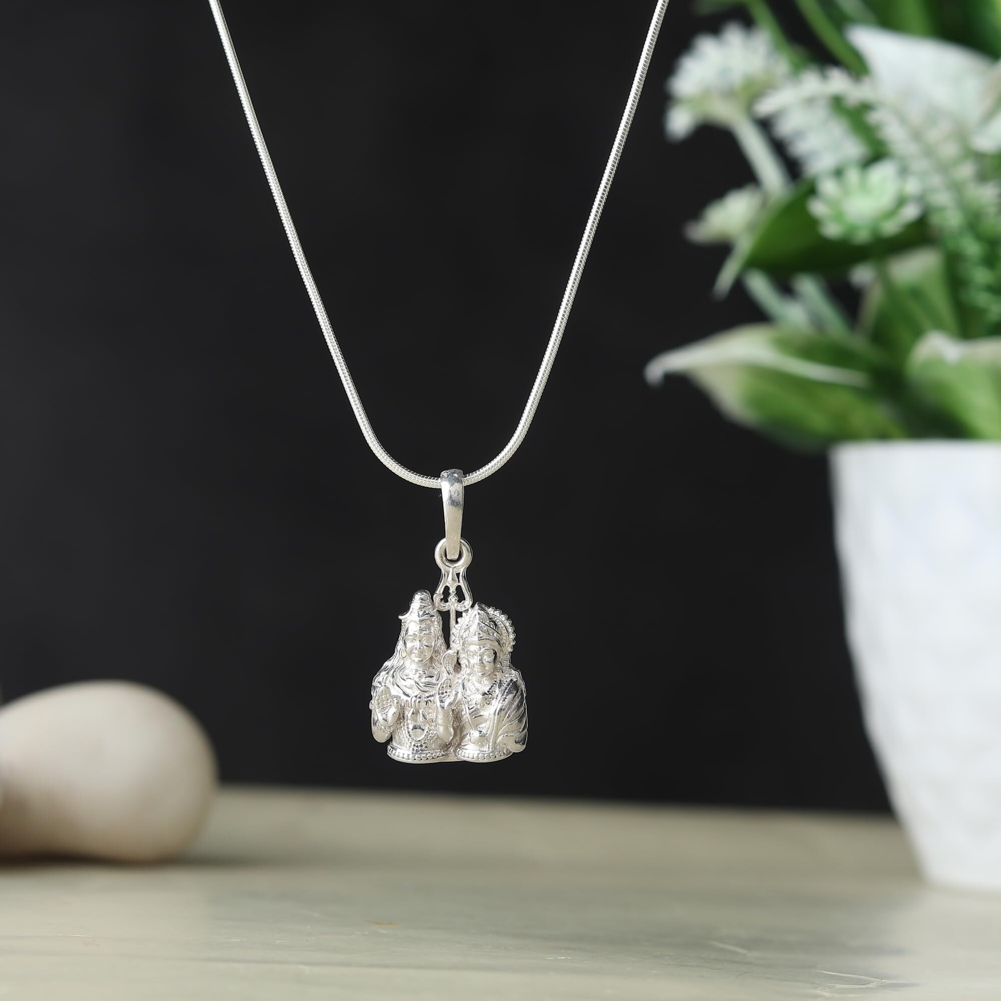 Akshat Sapphire Sterling Silver (92.5% purity) God Shiv Parvati Pendant for Men & Women Pure Silver Lord Shiva and Maa Parvati Locket for Good Health & Wealth