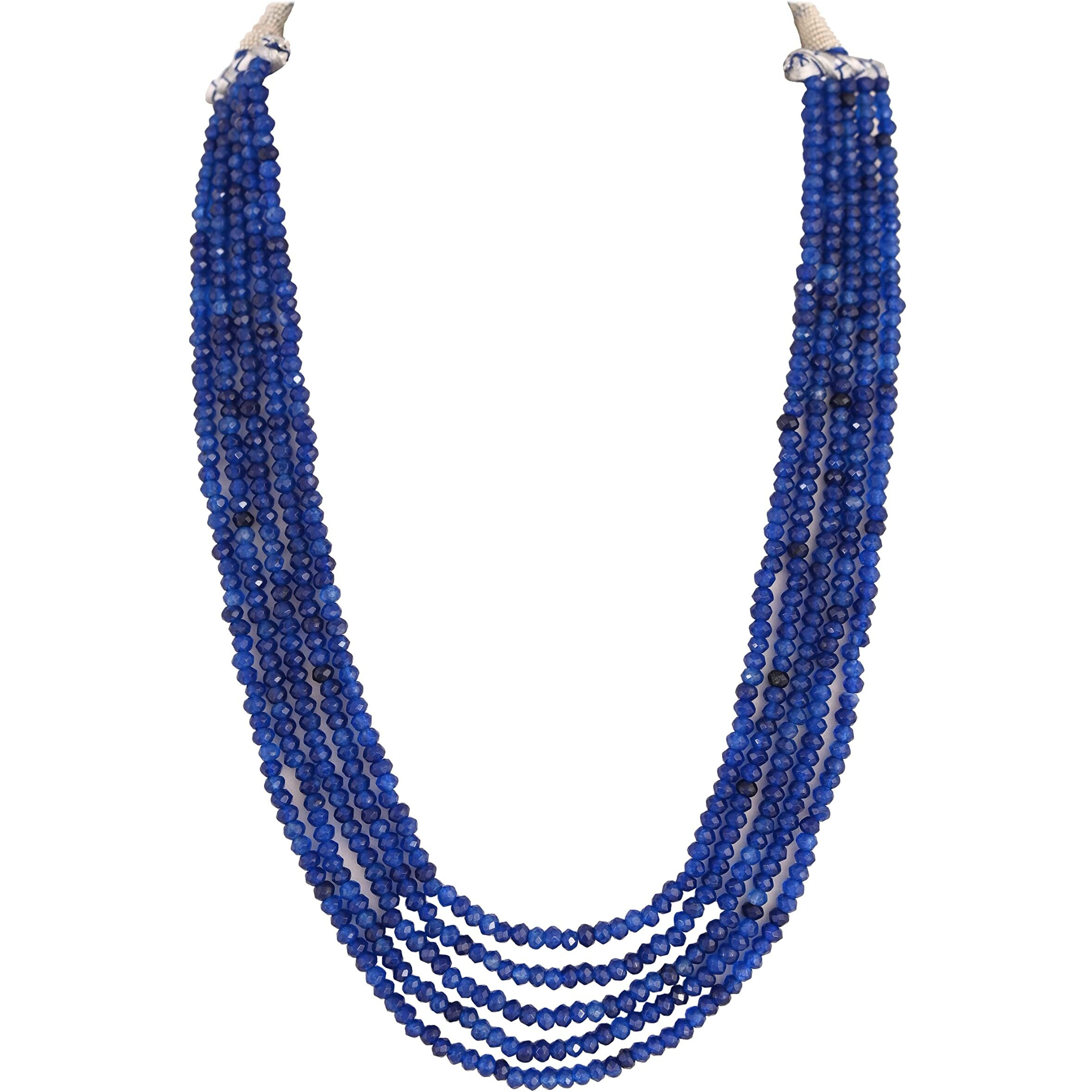 Ratnavali Jewels Five Layer Blue Color Real Blue Sapphire Onyx Stone Beads Necklace for Women and Girls (Five Layer) RV2223B