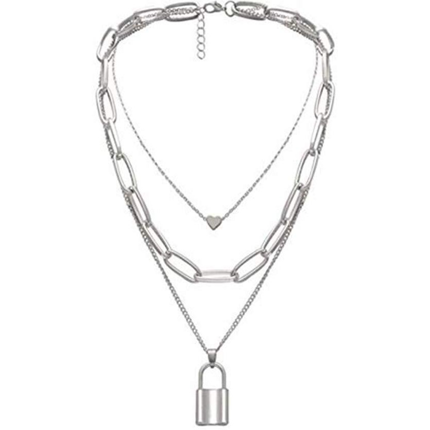 YouBella Jewellery for women Lock Heart Pendant Necklace for Women & Girls (Silver)