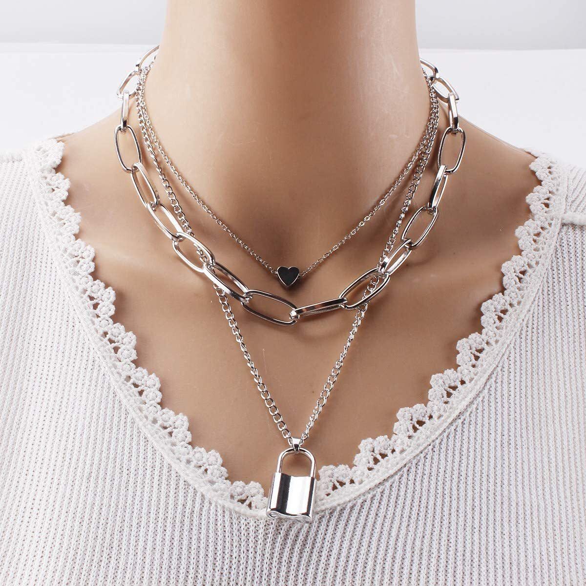 YouBella Jewellery for women Lock Heart Pendant Necklace for Women & Girls (Silver)