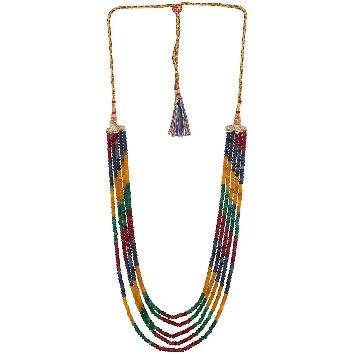 Ratnavali Jewels Five Layer Multi-Colour Real Ruby Emerald Onyx Stone Beads Necklace for Women and Girls (Multi Color Five Layer) (Five Layer)