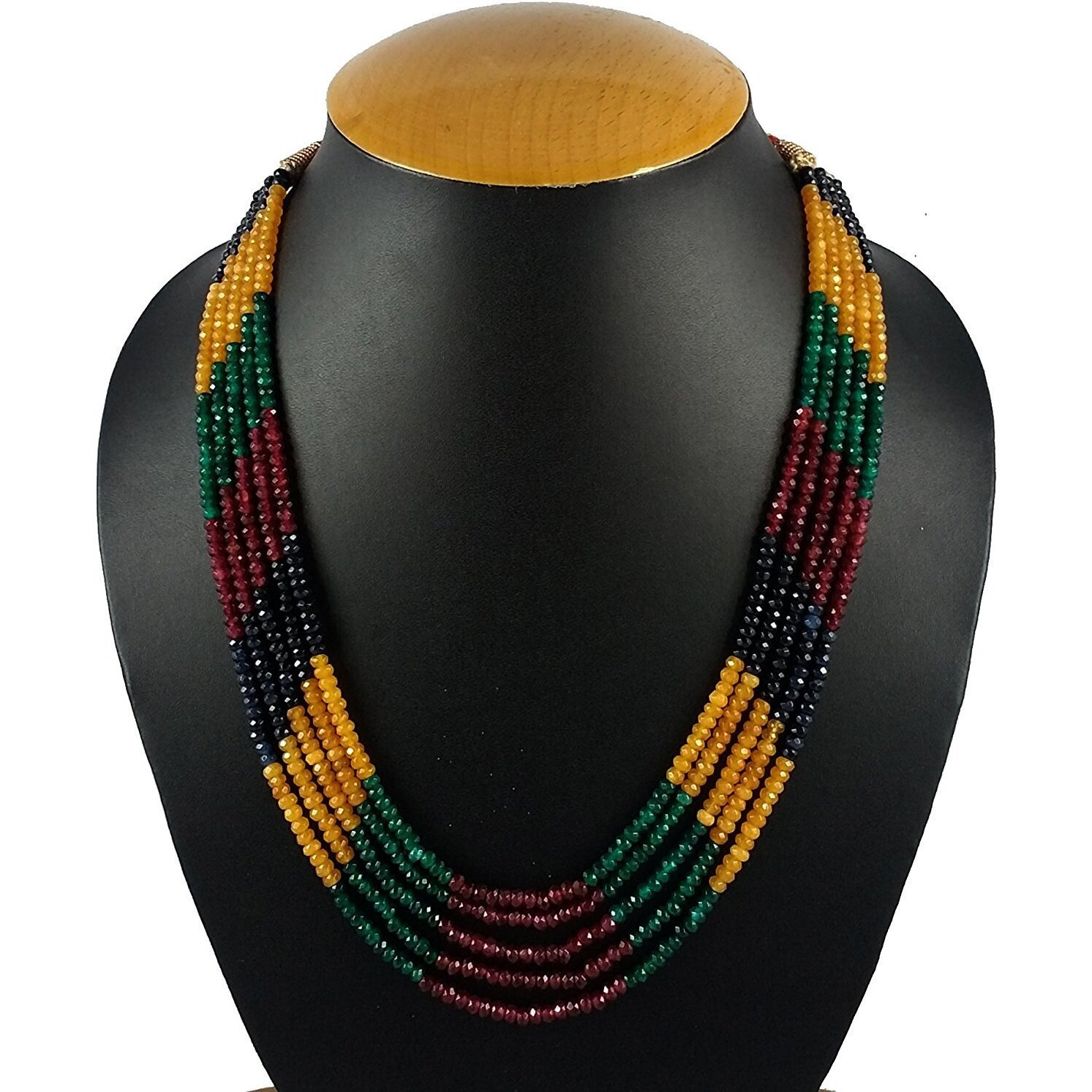 Ratnavali Jewels Five Layer Multi-Colour Real Ruby Emerald Onyx Stone Beads Necklace for Women and Girls (Multi Color Five Layer) (Five Layer)