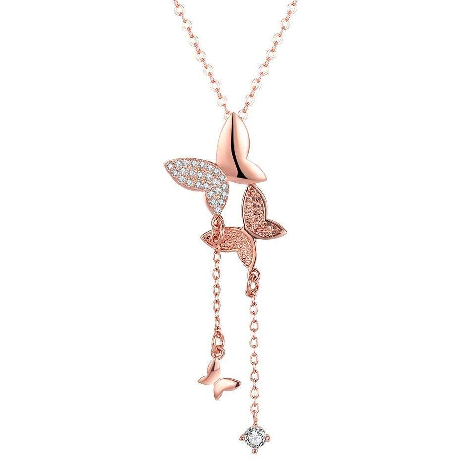 Shining Diva Fashion Stylish 18k Rose Gold Plated Crystal Butterfly Chain Pendant Chain for Girls (Golden | 10724np)