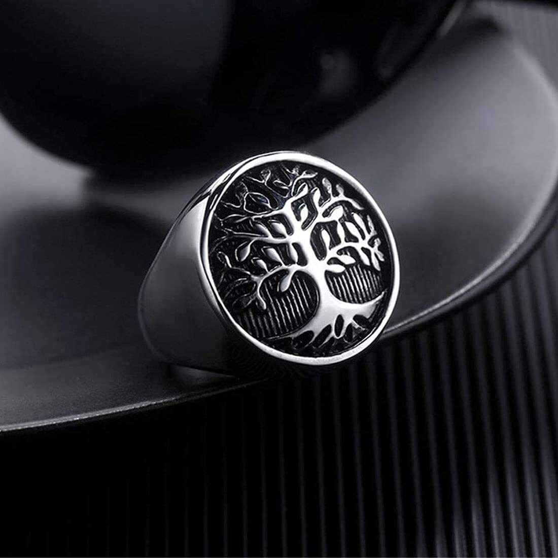 Yellow Chimes Rings for Men and Boys | Silver Rings for Men | Tree Signet Shaped Mens Ring | Stainless Steel Rings for Men | Accessories Jewellery for Men | Birthday Gift for Men and Boys Anniversary Gift for Husband (Size US 10)
