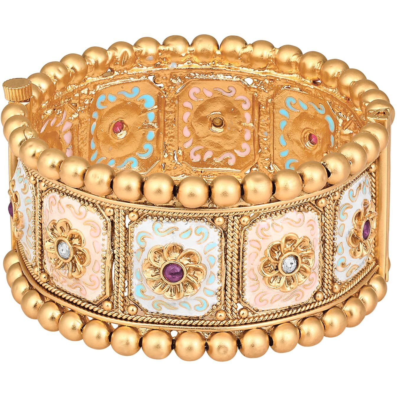 Peora Gold Plated Meenakari Work Thick Single Piece Openable Kadaa Bangle Ethnic Jewellery for Women (Size- 2.8 inch)