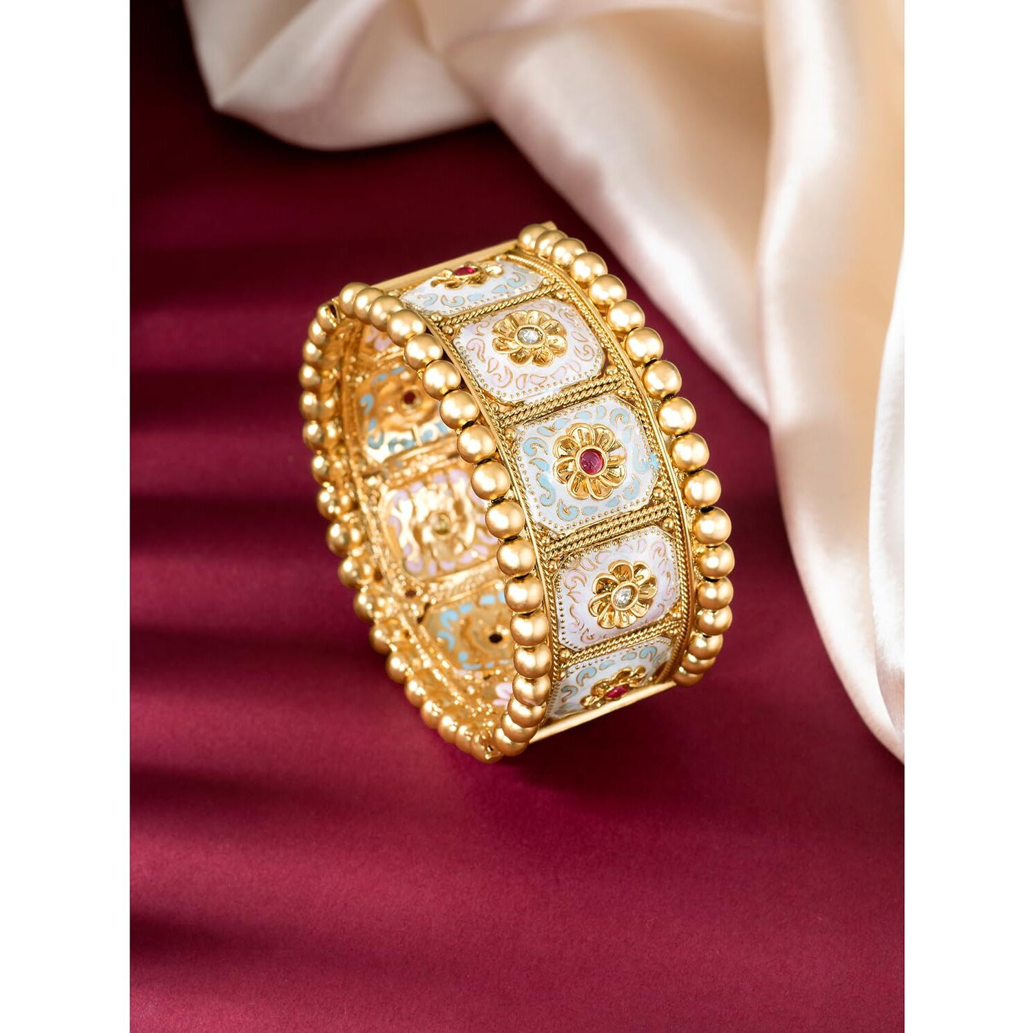 Peora Gold Plated Meenakari Work Thick Single Piece Openable Kadaa Bangle Ethnic Jewellery for Women (Size- 2.8 inch)