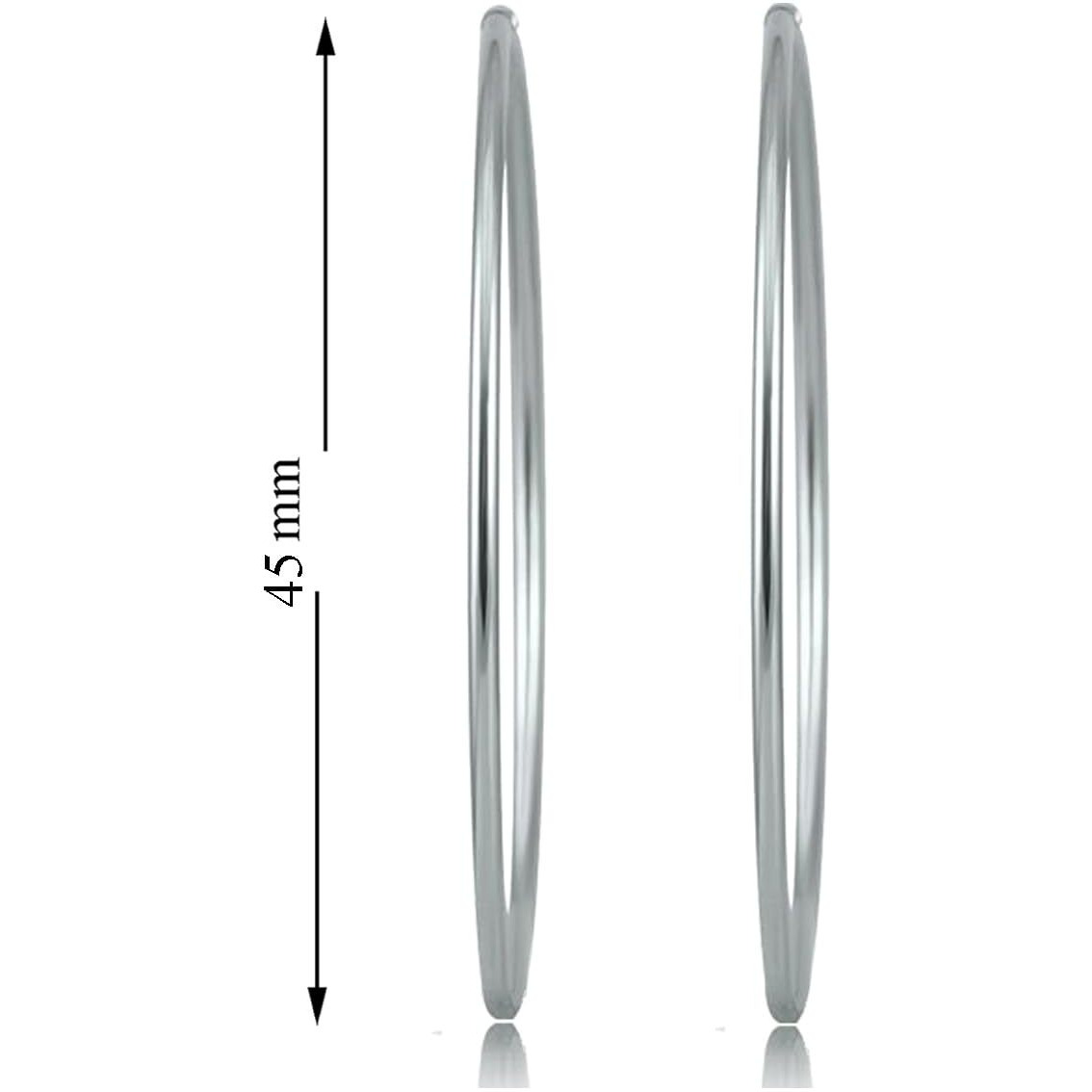 SIVYAA Pure 925 Sterling Silver Plain Round Hoop Bali Earrings for Women Men Boys & Girls, 45mm Large