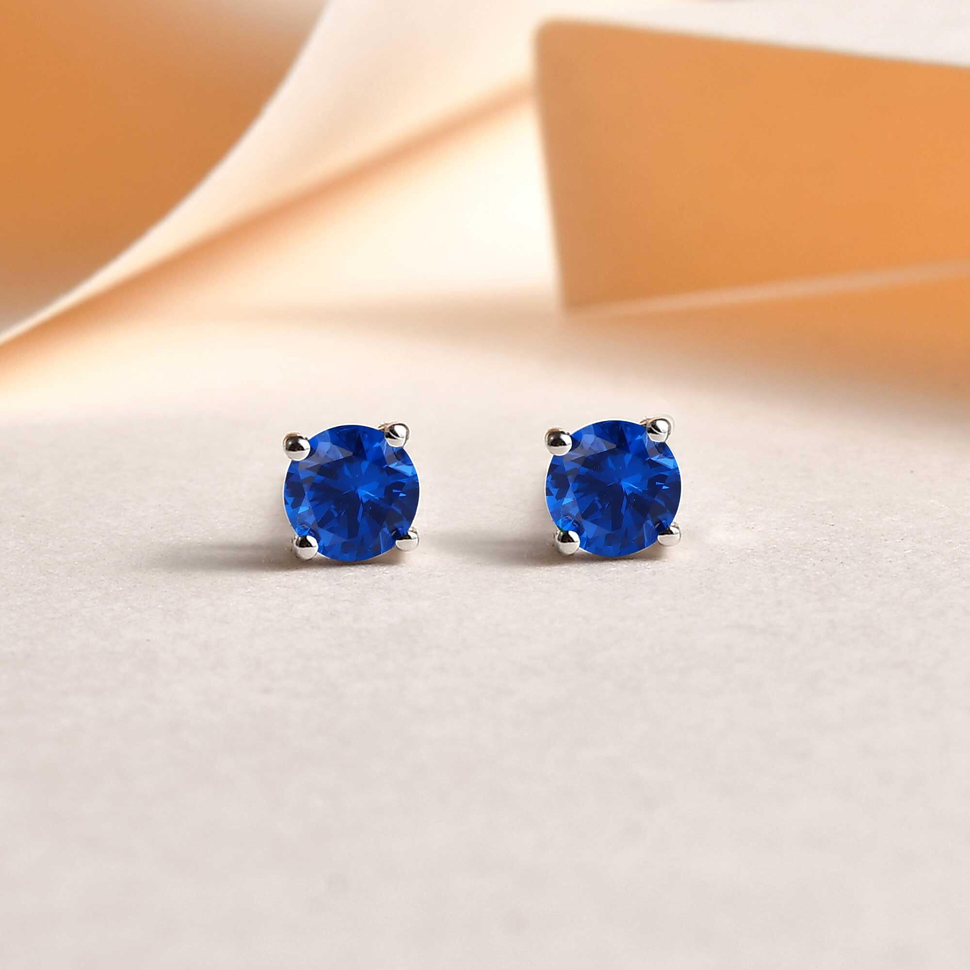 Ornate Jewels 925 Silver 0.5 Carat Blue Sapphire Solitaire Stud Earring for Women and Girls | with Certificate of Authenticity & 925 Stamp | Life-time Warranty*