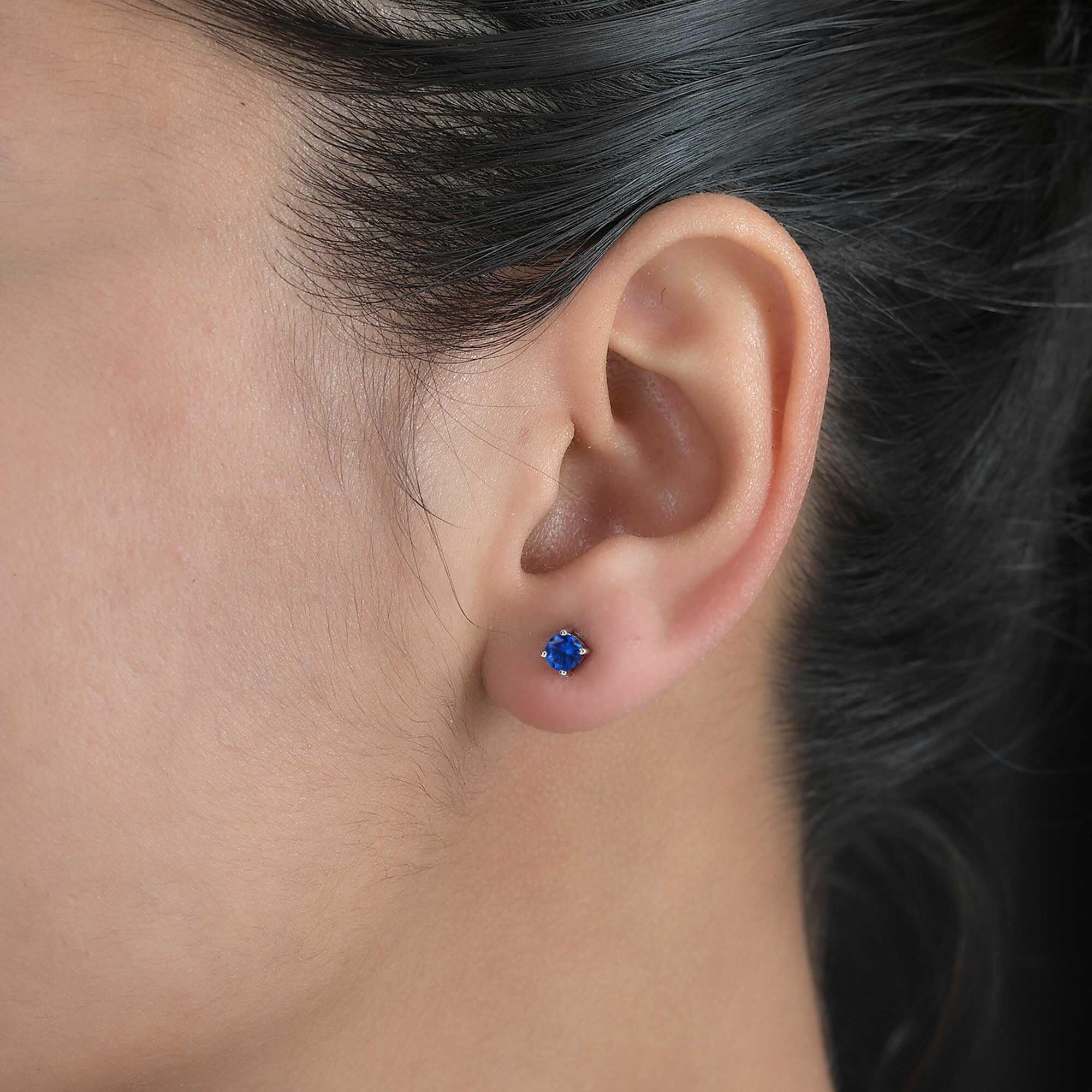 Ornate Jewels 925 Silver 0.5 Carat Blue Sapphire Solitaire Stud Earring for Women and Girls | with Certificate of Authenticity & 925 Stamp | Life-time Warranty*