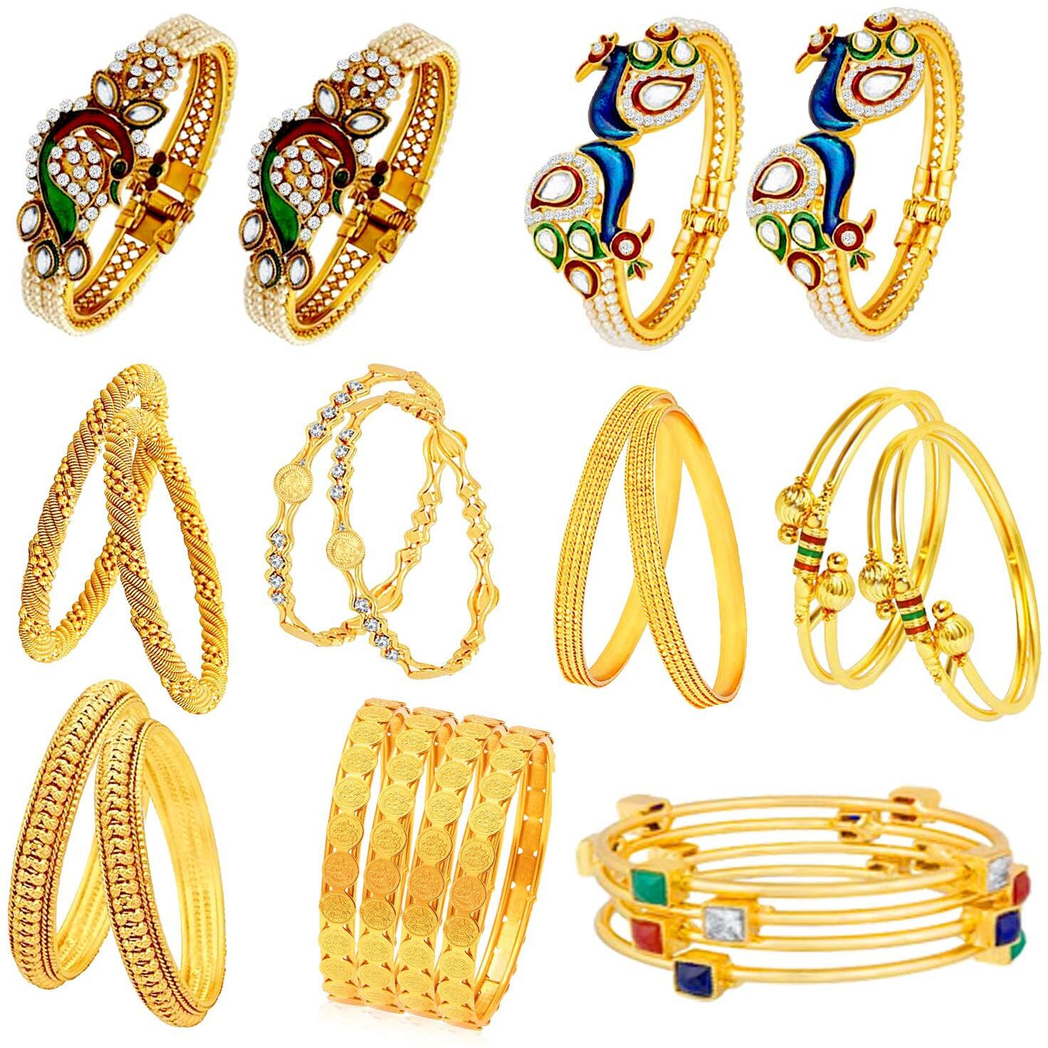 Sukkhi Stunning Pearl Gold Plated Peacock Meenakari Bangle Set Combo for Women (SKR57809_2.6)