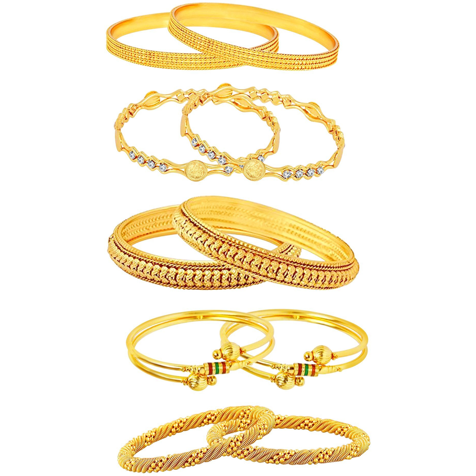 Sukkhi Stunning Pearl Gold Plated Peacock Meenakari Bangle Set Combo for Women (SKR57809_2.6)