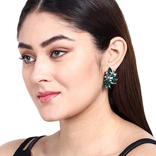 Shining Diva Fashion Latest Stylish Traditional Green Crystal 18K Non Precious Base Metal Stud Earrings for Women (11096er)