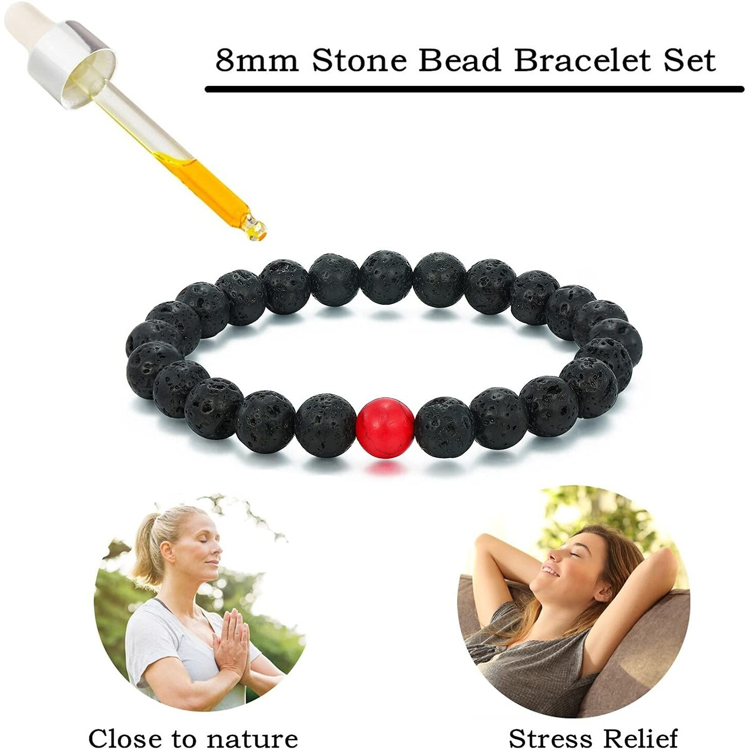 Hot And Bold Unisex-Adult Natural Stone Bead Evil Eye Couple Combo Bracelet Set With Certificate - Embrace Harmony, Protection, And Positive Energy Together (Red Turquoise & Lava Stone)